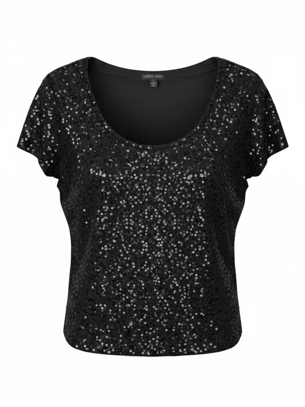 Lafayette 148 New York Black Sequin Scoop-Neck Short Sleeve Top